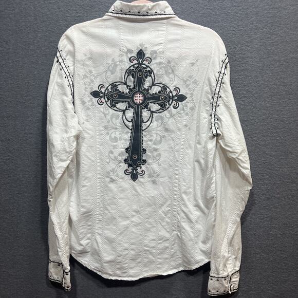 Vintage Godsend Gothic Western Cross Novelty Distressed Shirt White Mens Size L - Picture 1 of 11